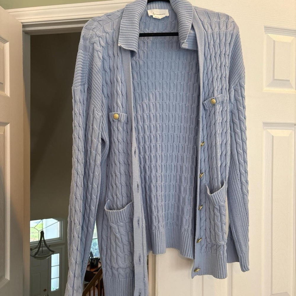 Anthropologie Sky Blue Cable Knit Sweater